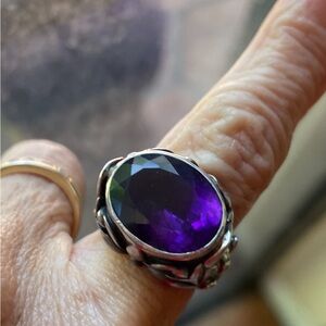 Genuine amethyst and Sterling silver ring with some  oxidation size 6